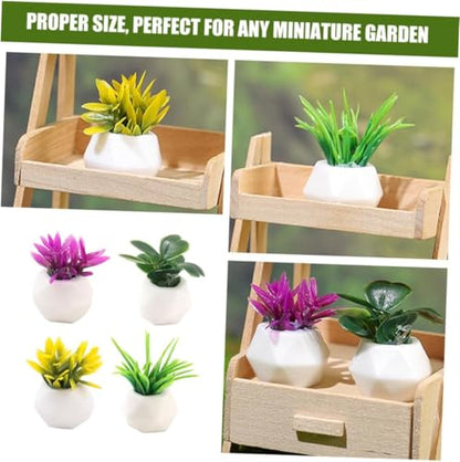 4PCS Mini Succulent Plant Resin Ornaments - Cute Car Dashboard Figurines Flower Pot Set - Fairy Garden，Birthday Cakes Decoration，DIY Aquascape Kit, Aquarium Moss Layout Desktop Landscape Accessories.