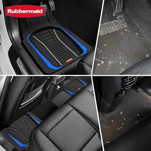 Rubbermaid Car Floor Mats Full Set – Premium All-Weather Car Mat with Brushed Aluminum Inserts, Universal Trim-to-Fit Design, Anti-Slip Backing for Cars, SUVs, Trucks, and Vans - color: Blue