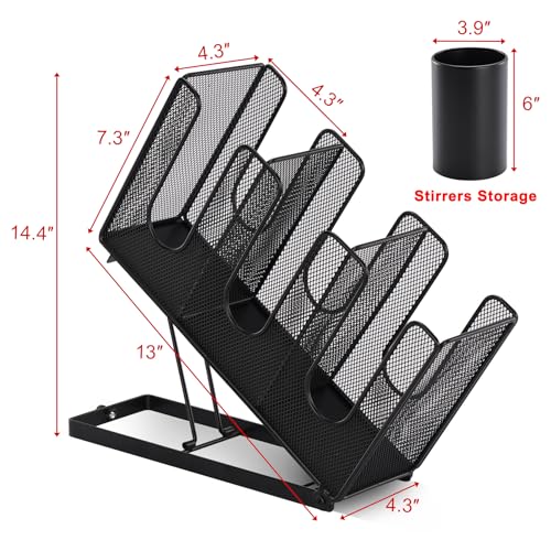 Paper Cup and Lid Holder with Straw Organizer for Countertop Coffee Station Bar Restaurant Breakroom, Metal Midsize Disposable Coffee Cup Dispenser for Plastic Cup Lid Straw, Black
