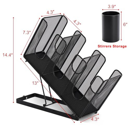 Paper Cup and Lid Holder with Straw Organizer for Countertop Coffee Station Bar Restaurant Breakroom, Metal Midsize Disposable Coffee Cup Dispenser for Plastic Cup Lid Straw, Black