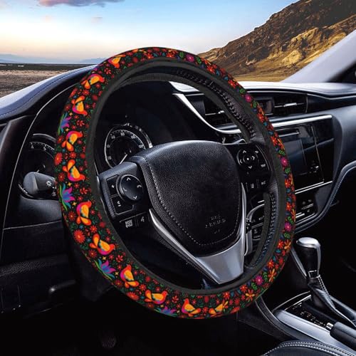 Vintage Boho Folk Art Birds Steering Wheel Covers Anti-Slip Elasticity Car Accessories Steering Wheel Protector Universal 15 Inch for Cars SUV Vehicle Truck