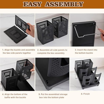 Cup and Lid Holder, Disposable Paper Cup Dispenser with Stand, 6 Slots Coffee Cup and Lid Storage Holder with Straw Organizer for Coffee Station Bar Office Home Countertop Breakroom Restaurant