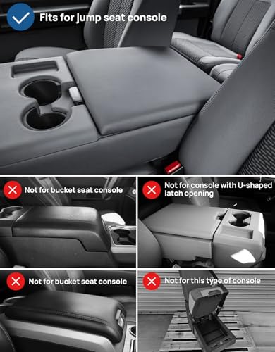 JOYTUTUS Center Console Cover Compatible with 2011-2016 Ford F250 F350 F450, 2011-2014 F150 with Jump Seat Console, Leather Armrest Cover Center Console Cushion (Jump Seat Only) - size: Jump Seat Console 11-14 F150 & 11-16 F250+, style: D: Black Leather