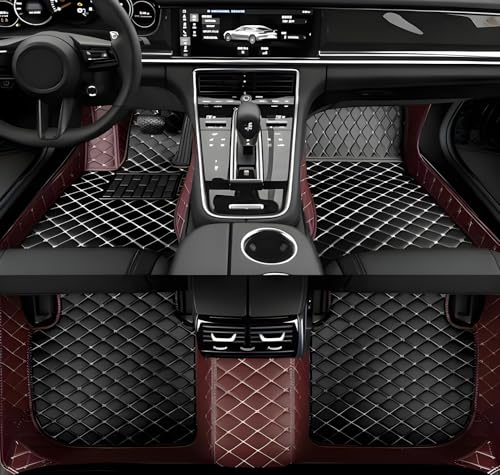 Customize Car Floor Mats for 99% Sedan SUV Sports Car All Weather Leather Full Coverage Waterproof Non-Slip Vehicle Lining Pads (Black Brown Stitching1) - color: Black brown Stitching1
