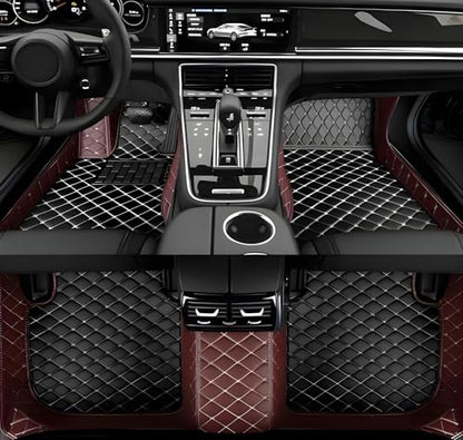 Customize Car Floor Mats for 99% Sedan SUV Sports Car All Weather Leather Full Coverage Waterproof Non-Slip Vehicle Lining Pads (Black Brown Stitching1) - color: Black brown Stitching1