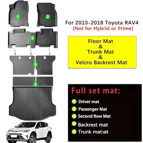 All Weather Floor Mats Set for Toyota RAV4 2018 2017 2016 2015 2014 2013 TPE Rubber Liners RAV4 Odorless Anti-Slip Car Floor Liners - 1st & 2nd Cargo Mat Covering The Backrest Full Set - size: 13-18丨RAV4 full mat