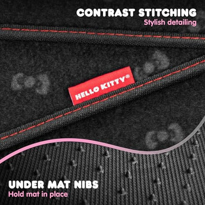 Hello Kitty Carpet Car Floor Mats - Universal Fit for Cars, SUVs & Trucks - Black with Red Bow & Hello Kitty Print - Front & Rear Set, 4 Piece Car Accessories