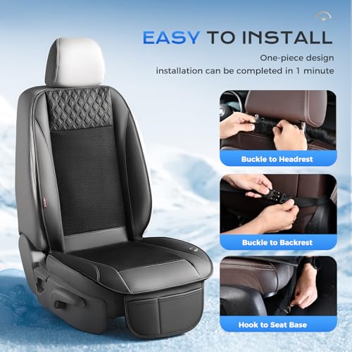 Coverado Cooling Car Seat Cover with High-Velocity Turbo Fan, Powerful Blowing & Suction Pad, 12V-24V Ventilated Cushion, 3-Speed Adjustable Airflow, Universal Fit for Car SUV Truck Van（Black） - color: 1 Fan Black