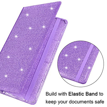 Wisdompro Car Document Holder Organiser, PU Leather Vehicle Insurance and Registration Holders Wallet Case for ID Card, Driving Licence, Key Contact Information Cards - color: Glitter Purple