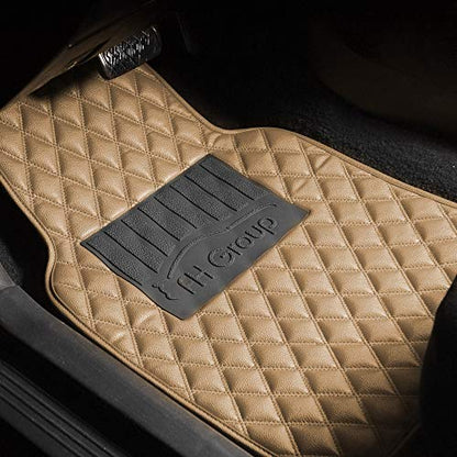 FH Group Luxury Universal Liners Full Set Beige PU Leather Diamond Design Floor Mats - Universal Fit Heavy Duty Non-Slip Floor Mats for Most Sedan, SUV, Truck - color: Beige