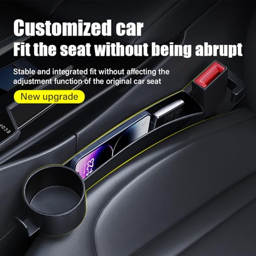 2 Pack Universal Dual Car Seat Gap Filler with Cup Holder, Car Gap Plug Seat Fillers with Cup Holders Odorless Black-Carbon Fiber Texture for Cars SUV Trucks, Console Side Gap Organizer Storage - color: Black-2PCS with Cup Holder & Hook