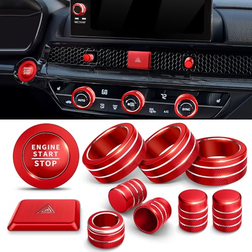 Polodunn for Honda Civic 2022-2026 Accessories, CRV 2023-2026 & Acura Ingetra 2023-2026 (Fit 9" Screen/ 1 Audio Knob), 11pcs Knob Cover Kit - Hazard Light, Push Start, Audio, AC & Air Vent (Red) - color: Red, size: 1 Audio Knob Screen