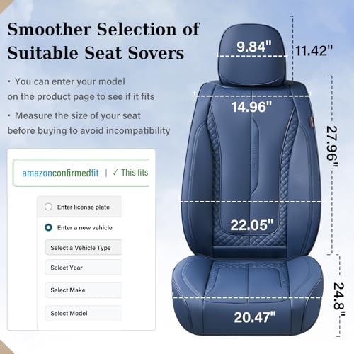 Coverado Car Seat Cover Front Seats, Blue Seat Covers Front Seats, Nappa Leather Waterproof, Car Seat Cushion, Car Seat Protector Universal Fit Most Cars - color: Z-Blue, size: Front