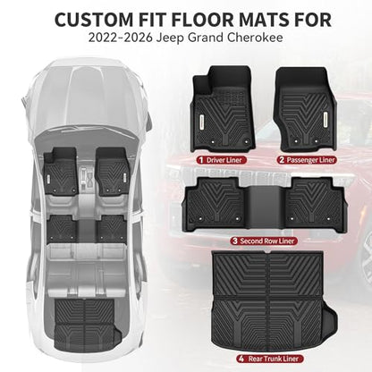 YITAMOTOR Floor Mats & Cargo Mats for Jeep Grand Cherokee 2022-2026 (Include 4xe NOT for L or WK), All Weather Custom Fit TPE Rubber Mat, Rugged Cherokee Accessories, Anti-Slip Floor Liners Set, Black - style: 2022-2026 Jeep Grand Cherokee (Not for L/WK)