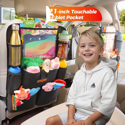 SURDOCA Upgraded Car Organizer with 11-inch Tablet Holder, 8 Pockets, Car Seat Protector for Road Trips - Car Storage and Organizers for Kids, Grey 2PC - color: Grey, size: 2pcs