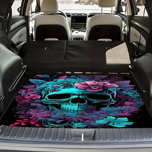 Universal Car Trunk Mat, All Weather Trunk Protection Cargo Liner, Stylish Vehicle Interior Accessories, Durable Cargo Mat Rear Trunk Line Suitable for Most Car (Blue Skull, 29" x 39") - color: Blue Skull