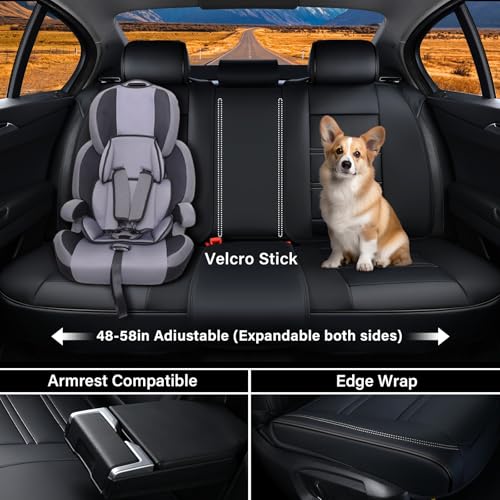Coverado Car Seat Covers Full Set, 5 Piece Car Seat Protector with Removable Headrest, Nappa Leather Breathable Front Rear Seat Cushion Side All Wrapped Universal Fit Truck Automotive Most Cars Black - color: Nappa-Black, size: Full Set