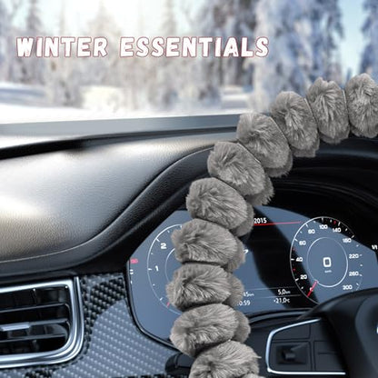 Fluffy Car Steering Wheel Cover, Soft Warm Plush Vehicle Steering Wheel Protector, 14.5-15 Inches Cute Anti-Slip Automotive Handle Cover for Women Girl, Car Accessories (Gray) - color: Gray