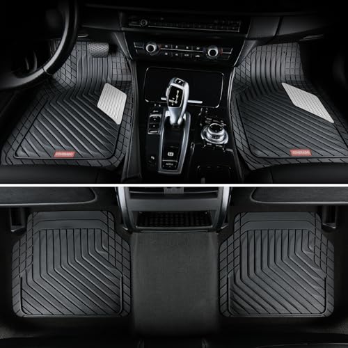 Coverado Car Floor Mats Full Set – Heavy-Duty PVC Floor Mats with Silver Metallic Heel Pad, All-Weather Protection for Front & Rear, Non-Slip Backing, Easy-Clean Interior Liners