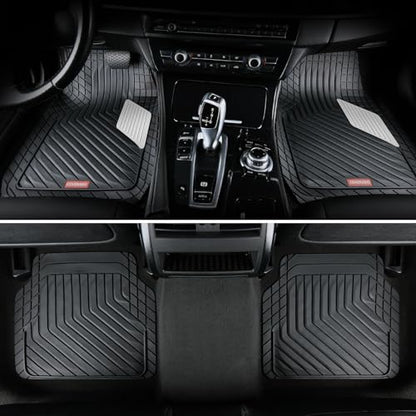 Coverado Car Floor Mats Full Set – Heavy-Duty PVC Floor Mats with Silver Metallic Heel Pad, All-Weather Protection for Front & Rear, Non-Slip Backing, Easy-Clean Interior Liners