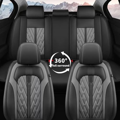 Full Set 5 Seats Custom Fit Faux Leather Seat Covers for Nissan Frontier 2007-2026, Airbag Compatible, Black & Dark Gray - color: #073 Black&Grey, size: 5 Seats