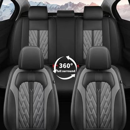 Full Set 5 Seats Custom Fit Faux Leather Seat Covers for Nissan Frontier 2007-2026, Airbag Compatible, Black & Dark Gray - color: #073 Black&Grey, size: 5 Seats