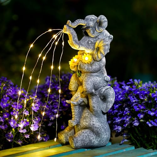 Pohabery Solar Garden Decor Elephant Statue Outdoor, Luck Triple Elephant Decorations for Yard Porch Lawn Patio - Ideal Gifts for Women Mom Grandma Senior Elder or Birthdays 12" - color: Elephant