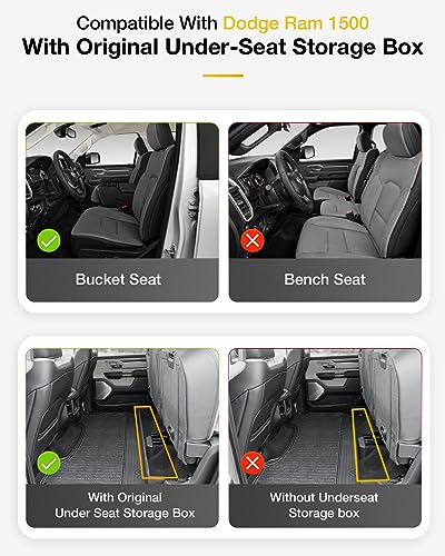 3W Floor Mats Fit for 2019-2024 Dodge Ram 1500 Crew Cab New Body (NOT Classic Models) with Original Storage All Weather TPE Accessories Custom Fit Dodge Ram 1500 Floor Liner Full Set Car Mats - size: 19-24 Ram 1500 w/ Storage Floor Mats