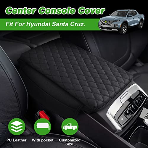 Shademax Center Console Cover Custom Fit for Hyundai Santa Cruz 2022 2023 2024 2025 2026 Armrest Cover Cushion Pad Santa Cruz Accessories PU Leather Armrest Seat Box Protector with Pockets Storage Bag - size: Size for Hyundai Santa Cruz 2022-2026