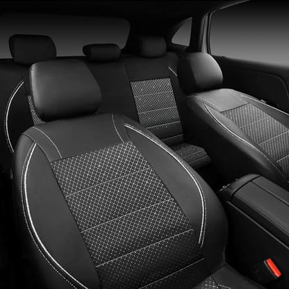 CAR PASS Piping PU Leather Car Seat Cover Full Set, Inside Zipper Design and Reserved Opening Holes, Airbag Compatible,Universal FIT for Car, SUVs,Van,Trucks（Full Set, Black & Silver - color: Black and Sliver