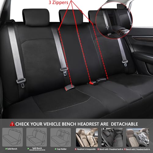CAR PASS 3D Air Mesh Car Seat Covers Full Set, Breathable Sporty Rear Bench with Zipper for Armrest Box Universal Fit 95% Automotive SUV,Truck,Sedan Interior Cute Women Airbag Compatible, Black Mint