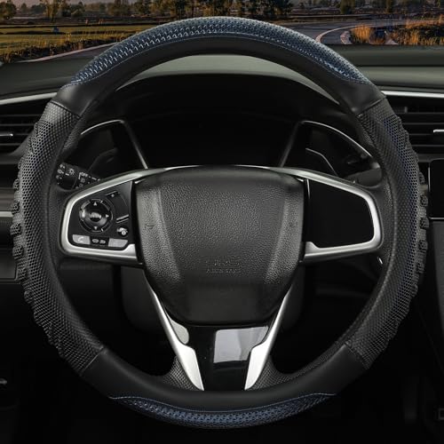 3D Steering Wheel Cover Great Grip with 3D Honeycomb Hole, Anti-Slip Sporty Design, Universal 15 inch(Black with Blue) - color: Black with Blue, size: Round-Middle[14.5''-15'']