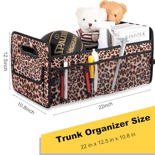 Car Trunk Organizer, Car Organizers and Storage Collapsible Multi Compartment Container Box, Adjustable Car Accessories for SUV Sedan Truck, Standard Size, Leopard print - color: Leopard print, size: Standard
