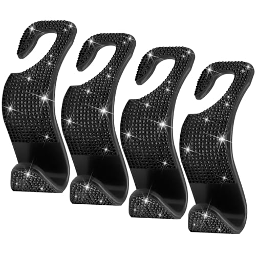 4 Packs Car Purse Hook, Bling Seat Headrest Bag Holder Hanger for Car, Easy Install Car Organizer Accessories Gift for Women (Black) - color: Black