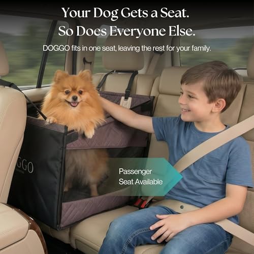 Dog Car Seat for Small & Medium Dogs up to 35 lbs, Hard Bottom Pet Travel Seat with Safety Tether, Waterproof Oxford Fabric, Fits Cars, SUVs & Trucks (Brown)