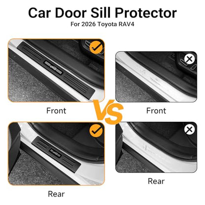 Door Sill Guards Compatible with Toyota RAV4 2026 2027 LE/SE/XLE/XSE/Woodland/Limited Accessories ABS Material Door Sill Protector Plate Decoration Front and Rear Door Pedal Kick Protection