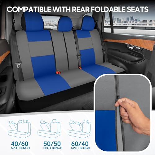 BDK PolyPro Car Seat Covers Full Set in Blue & Gray – Front and Rear Split Bench Seat Covers for Cars, Easy to Install Car Seat Cover Set, Car Accessories for Auto Trucks Van SUV - color: Blue & Gray