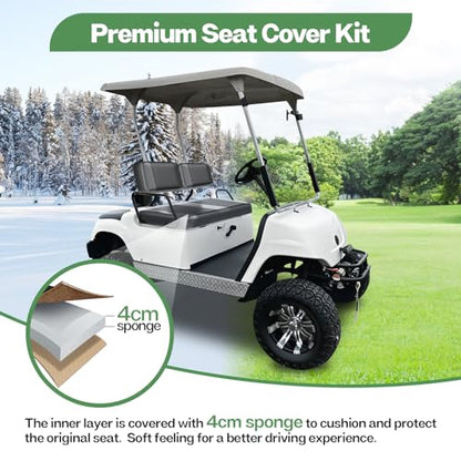 Golf Cart Seat Covers Fit for Yamaha Club Car EZGO Ordinary Front Rear Seat Cushion Waterproof Vinyl Leather Breathable Comfortable Replacement Black Seat Cover Anti-Scratch