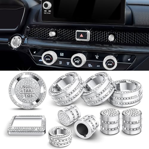Polodunn for Honda Civic 2022-2026 Accessories, CRV 2023-2026 & Acura Ingetra 2023-2026 (Fit 9" Screen/ 1 Audio Knob), 11pcs Knob Cover Kit - Hazard Light, Push Start, Audio, AC & Air Vent (Bling) - color: Bling, size: 1 Audio Knob Screen