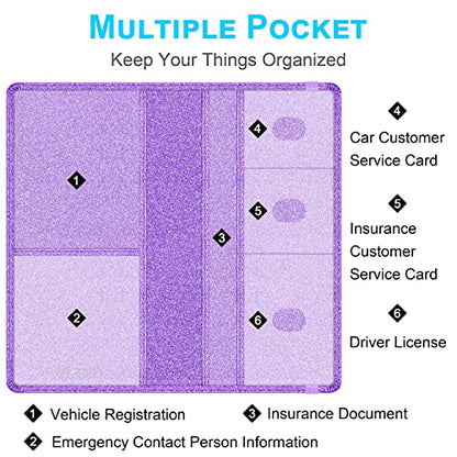Wisdompro Car Document Holder Organiser, PU Leather Vehicle Insurance and Registration Holders Wallet Case for ID Card, Driving Licence, Key Contact Information Cards - color: Glitter Purple