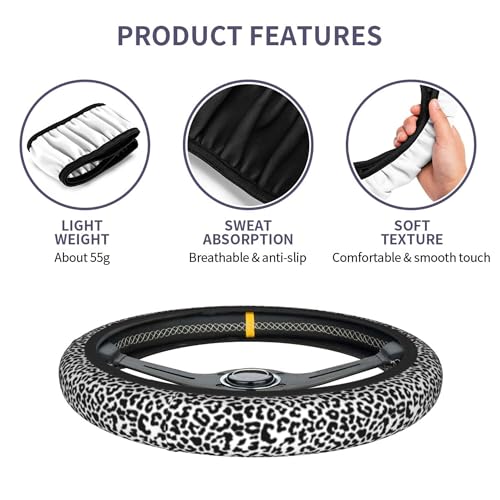 Gray Leopard Print Steering Wheel Cover Cheetah Leopard Steering Wheel Cover Universal 15 Inch Non-Slip Breathable Neoprene Car Accessory for Women Men Steering Wheel Protector - color: Gray Leopard Print