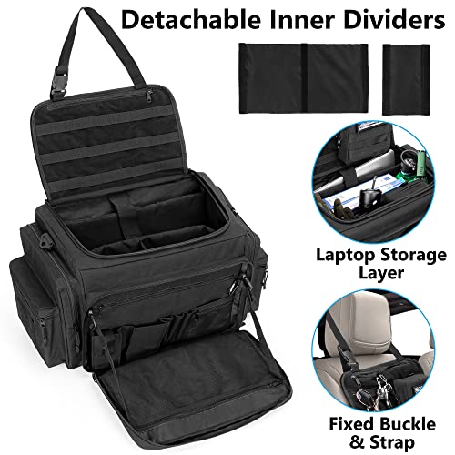 Patrol Bag for Law Enforcement, Duty Bag for Police Gear, Car Front Seat Organizer for Military Equipment, up to 15.6" Laptop Layer, MOLLE Compatible