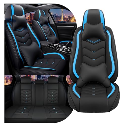 Car Seat Covers for Ford Fusion 2006-2020, Stylish Sport Seat Cover, Premium Nappa Leather Car Seat Cover. Automobile Seat Covers Sets.(Luxury 5 Seats/Black Blue) - color: Black Blue, size: Luxury 5 Seats