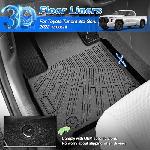 Cartist Floor Mats for Toyota Tundra 2022-2025 2026 CrewMax Cab, All Weather Floor Liners for Tundra Accessories, Heavy Duty TPE Car Mats, Car Accessories - size: 2)Toyota Tundra CrewMax Cab【2022-2026】
