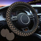 Checkered Black Brown Steering Wheel Cover Black Brown Checkered Steering Wheel Cover Anti-Slip Breathable Universal for 15 Inch Car with 2 Pieces Car Coasters Suitable - color: 1-Checkered Brown