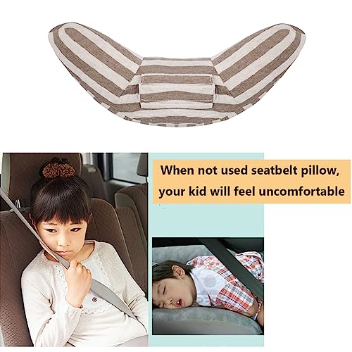 Kids Car Seat Travel Neck Pillow Soft Neck Support Cushion Car Seat Belt Cover Cushion Pillow Car Seatbelt Shoulder Pad Head Neck Support Pillow Seat Strap Pillow for Car Airplane Pushchair Travel - color: Coffee Strips