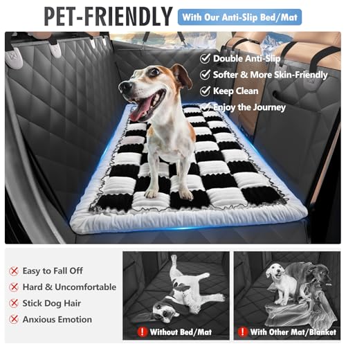 Backseat Dog Bed Non-Slip, Dog Bed for Car Back Seat Soft and Comfortable, Back Seat Pet Bed Mat for Travel, Pet Car Blanket for Backseat Extender and Seat Covers Checkered (51”X 23.5”)