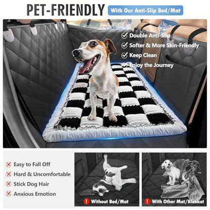 Backseat Dog Bed Non-Slip, Dog Bed for Car Back Seat Soft and Comfortable, Back Seat Pet Bed Mat for Travel, Pet Car Blanket for Backseat Extender and Seat Covers Checkered (51”X 23.5”)