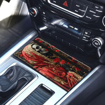 Car Registration and Insurance Holder for Women Men,Automobile License Document Card Holders Vehicle Glove Box Organizer Leather Accessories Driver Essential,Red Rose Skull Art - color: Red Rose Skull Art