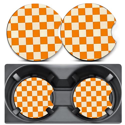 2 Pack Car Coasters for Cup Holders,Yellow Plaid Pattern Car Cup Holder Coasters,2.75" Universal Size Anti Slip Rubber Mat,Automotive Interior Accessories,Gifts for Women,Men,Mom,Girlfriend,Wife,Her - color: Yellow Plaid Pattern